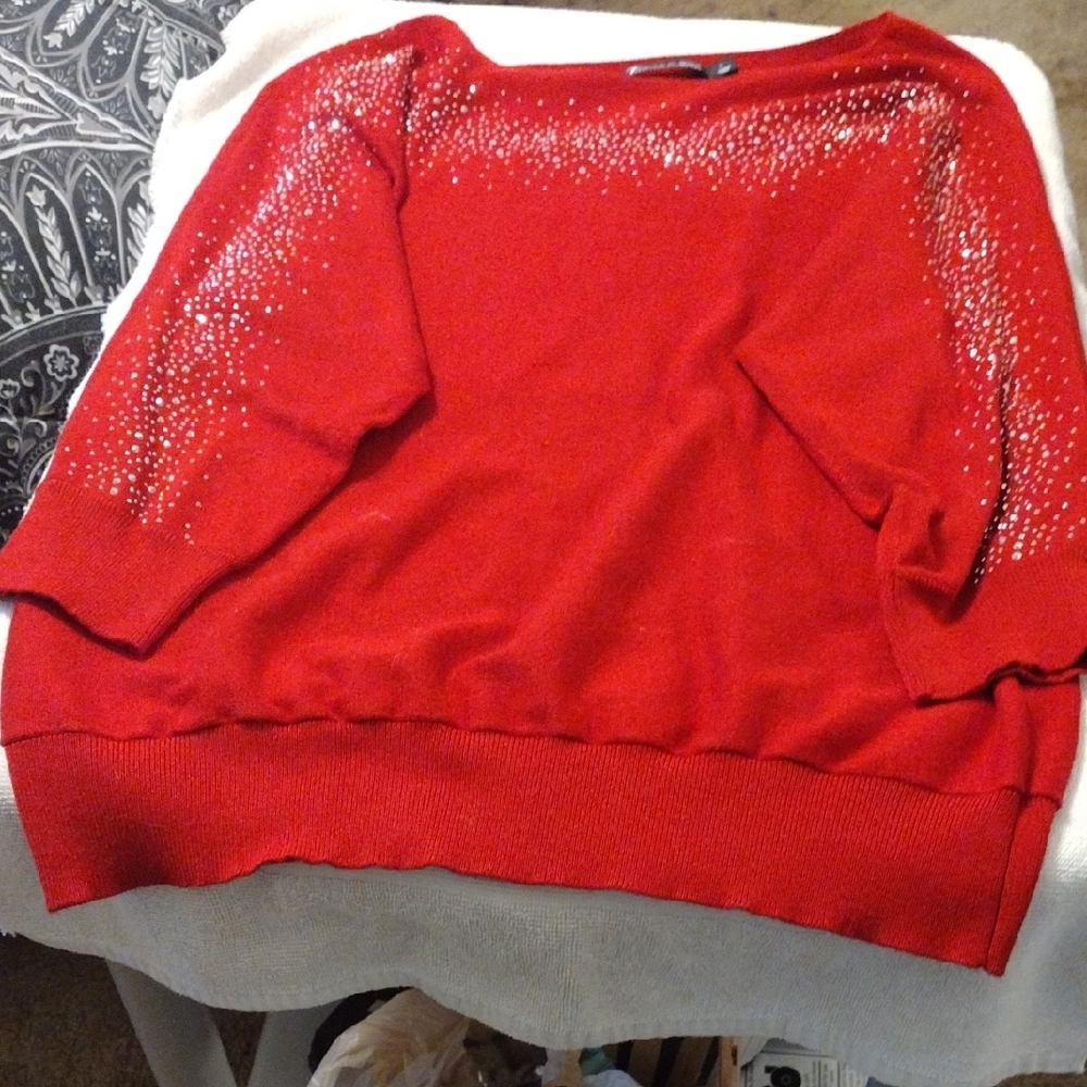 Elegant Red Women's Sweater with Shimmering Accents